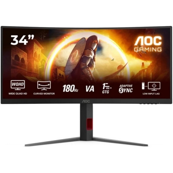 Aoc g4 monitor 34” curvo 1500r fast va wqhd 180hz hdr10 - respuesta 1ms - hdmi, displayport, audio - montaje vesa 100x100 - color negro