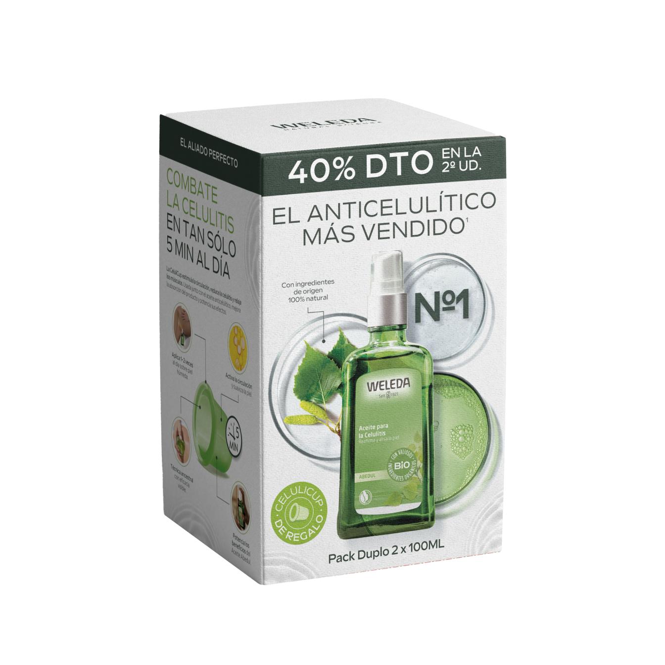 Weleda Pack Tratamiento Anticelulítico Reductor Aceite Abedul Incluye Celulicup Acción Reafirmante Reductora 1º en Ventas 2 x 100 ml