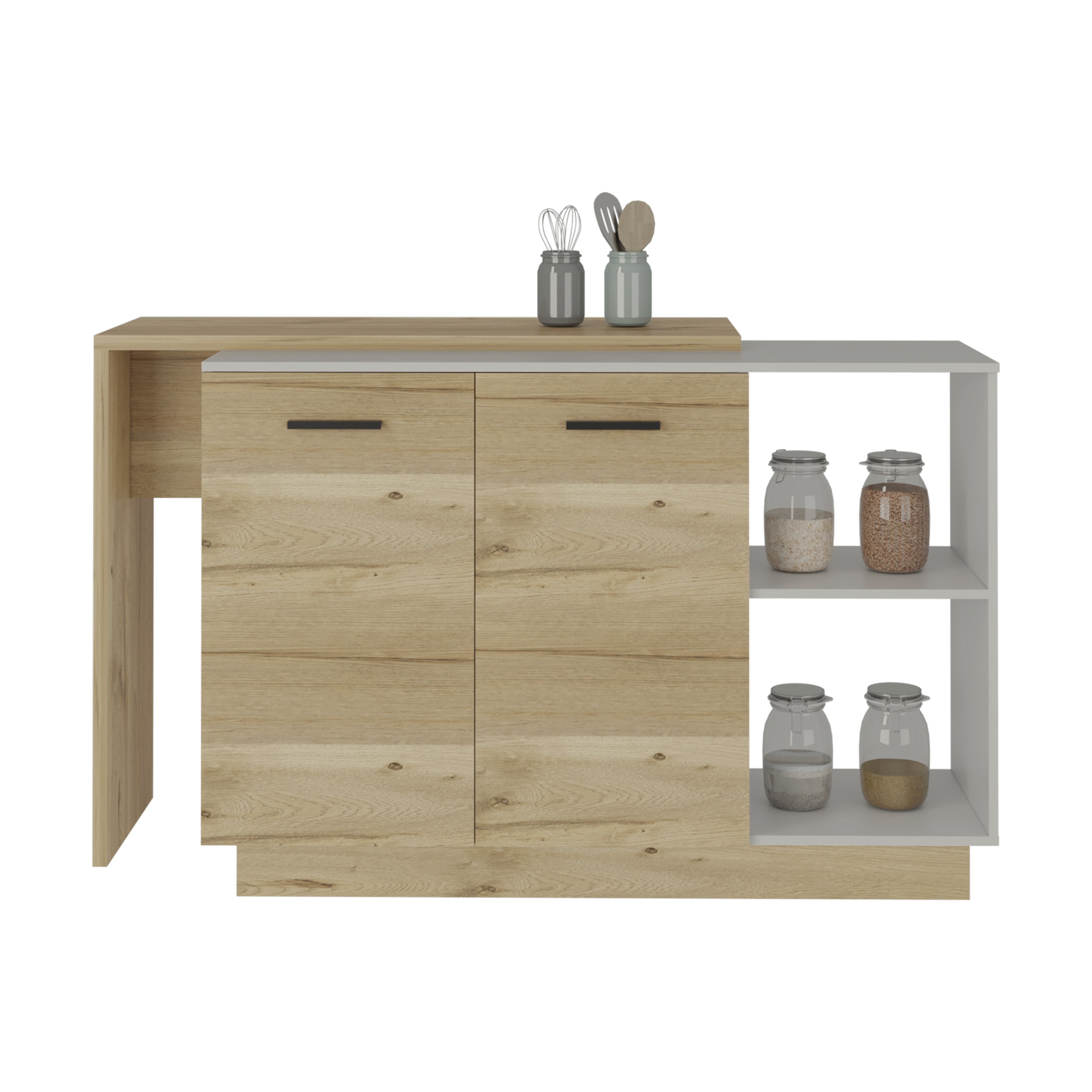 TUHOME Isla de cocina Sicilia en melamina con 2 puertas y 3 estantes , multicolor , 90 cm  X 150 cm  X 60 cm