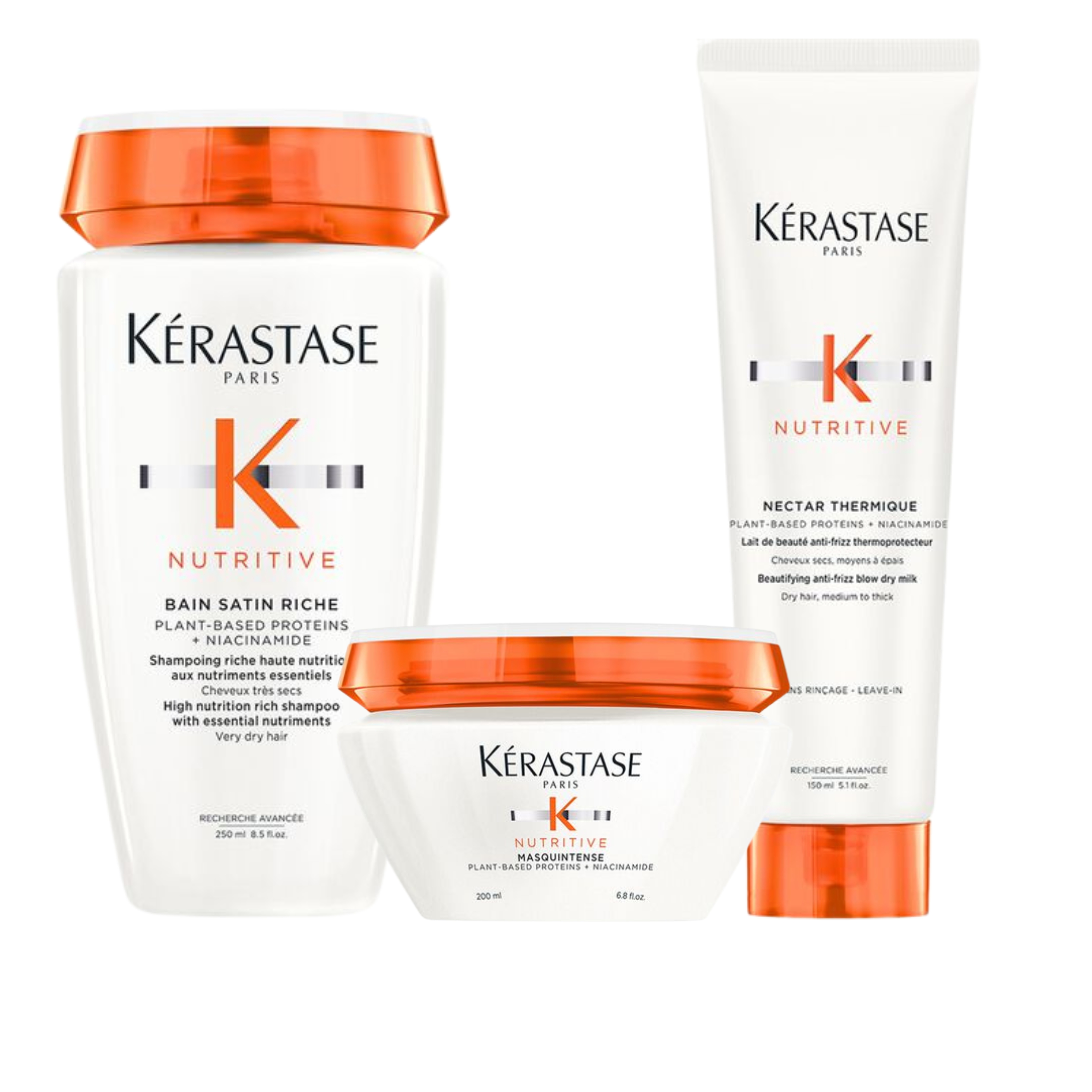 Pack Kérastase Nutritive – Bain Satin Riche 250ml + Masquintense 200ml + Nectar Thermique 150ml – Nutrición Intensa para Cabello Muy Seco
