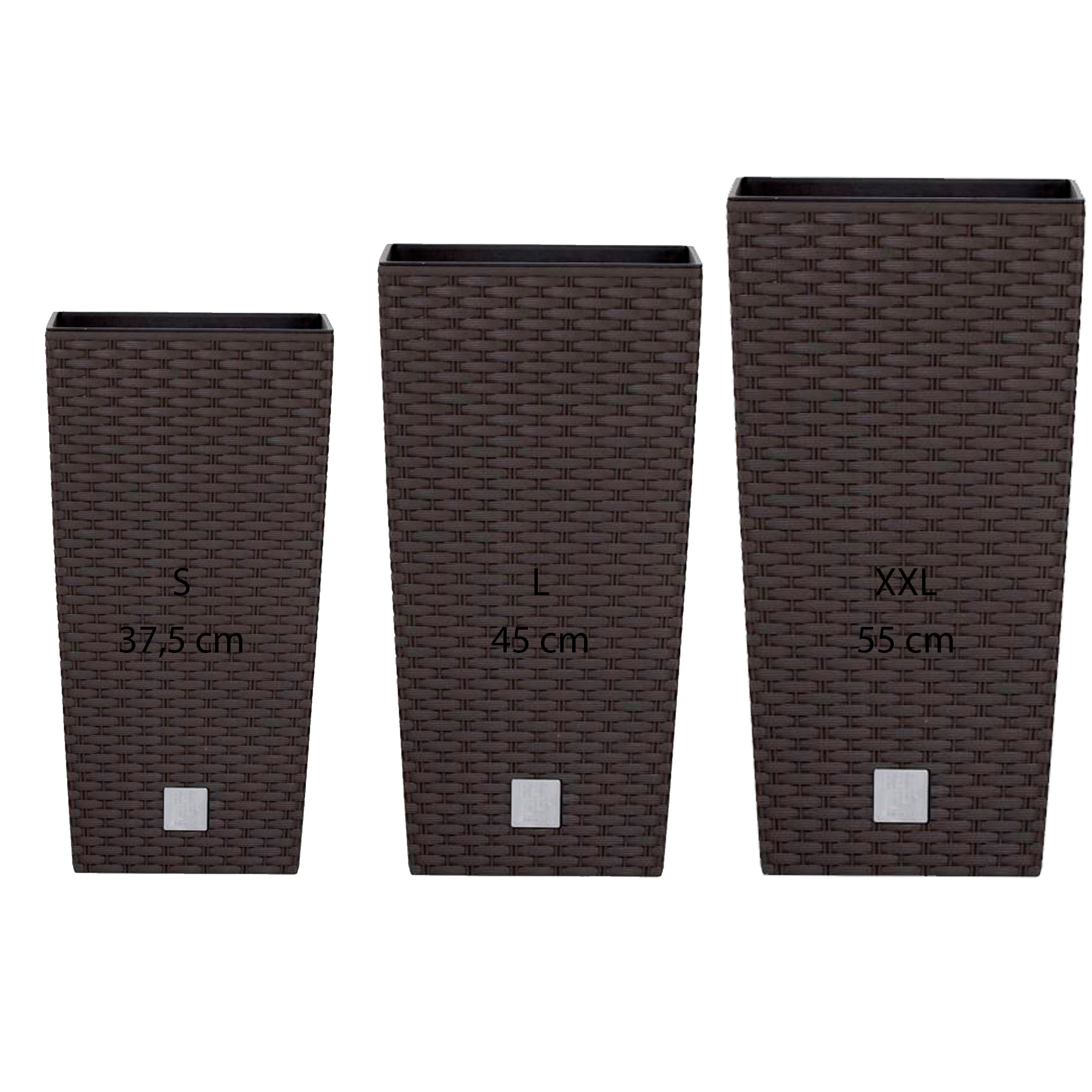 Wellhome Pack 3 Macetas Altas PROSPERPLAST Rato Square de Plástico en Color Ocre Oscuro