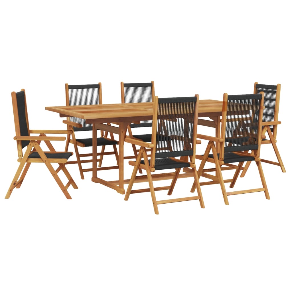vidaXL Set de comedor jardín 7 pzas polipropileno madera maciza negro