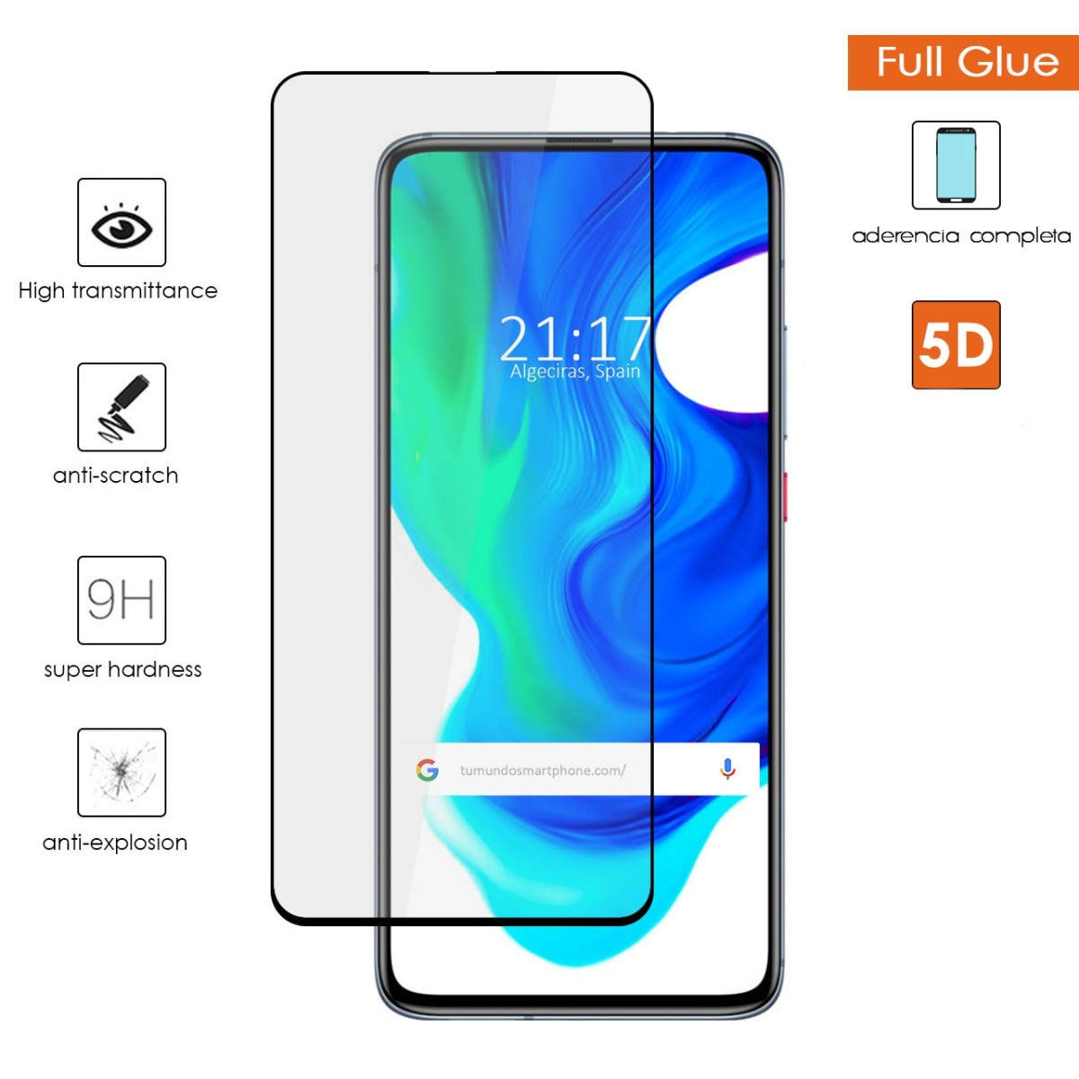 Tumundosmartphone Protector Cristal Templado Completo 5D Full Glue Negro para Xiaomi POCO F2 Pro