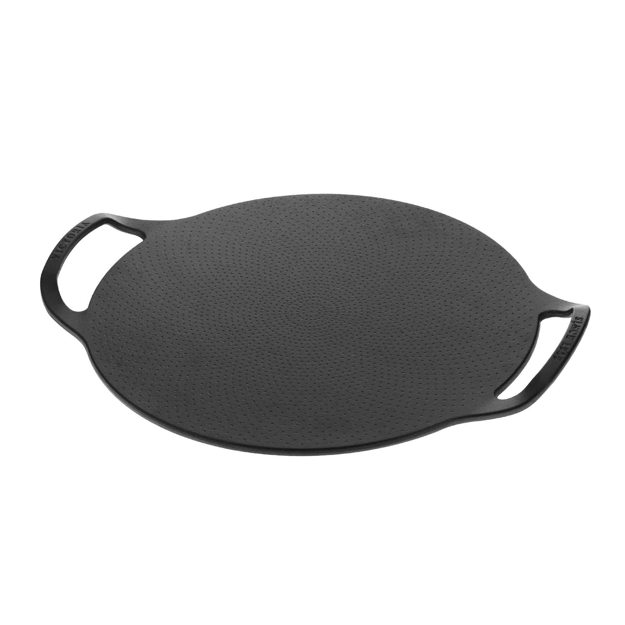 Victoria Plancha Cocina Inducción para Pizza Hierro Fundido, Barbacoa, Horno, Vitrocerámica, Gas, Antiadherente Libre de Tóxicos sin PTFE