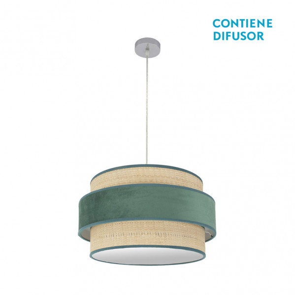 Colgante reyes 2xe27 cromo/natural-verde regx50x50 cm