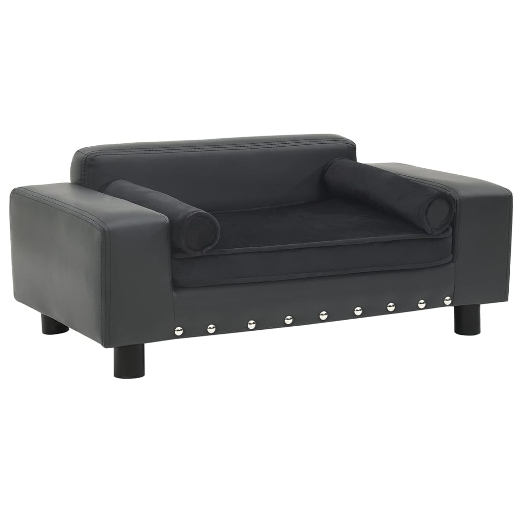 vidaXL Sofá para Perros Felpa y Cuero Sintético 81x43x31 cm Acolchado Color Gris oscuro,  Gris,  Marrón y mas