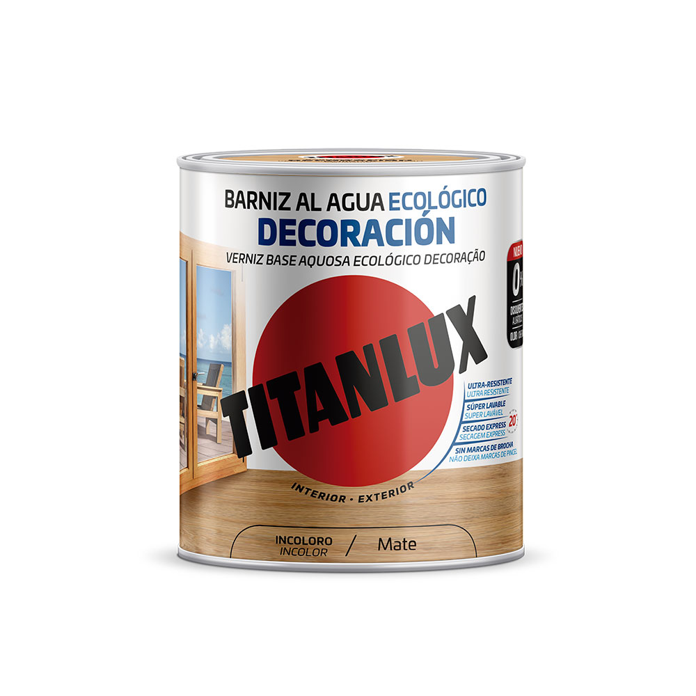 Barniz al agua ecológico decoración mate incoloro 750ml titanlux m22100034