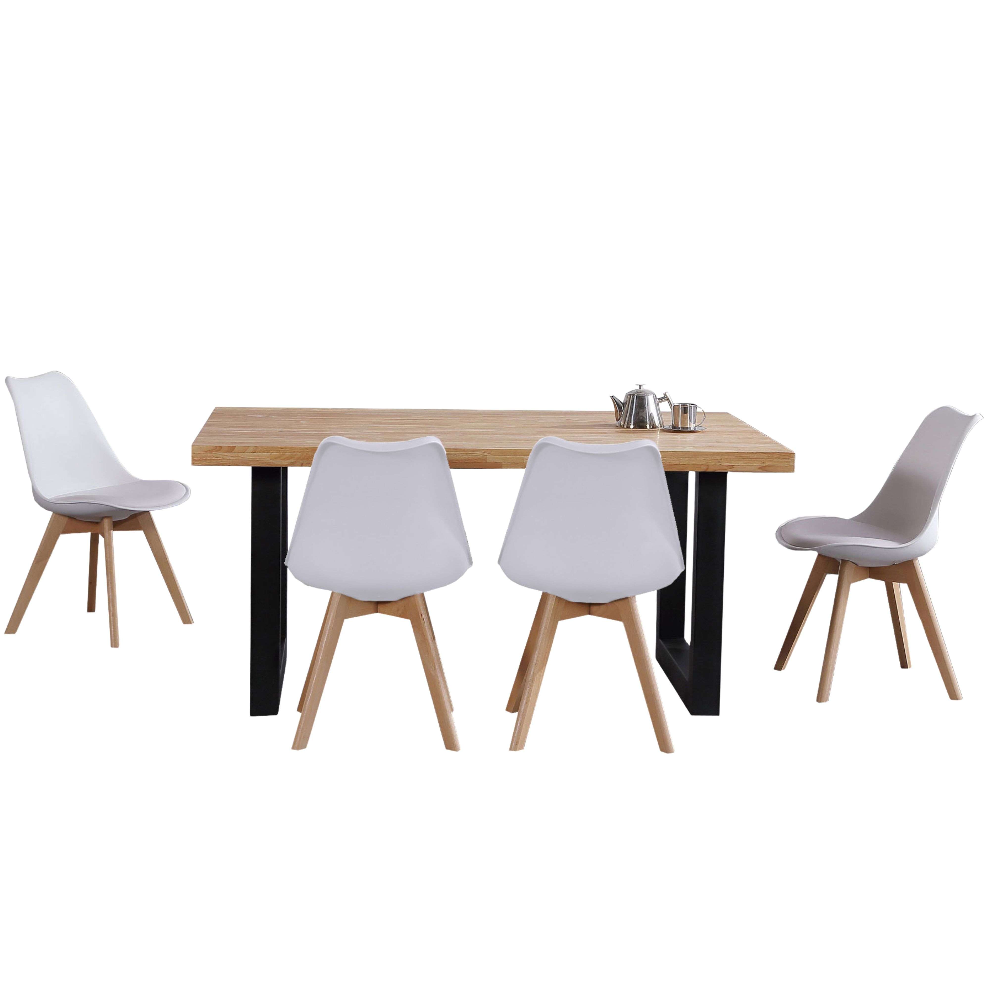 Miroytengo Pack de Mesa Loft Estilo Industrial en Color Roble y Negro con 4 Sillas Estilo Nórdico en Color Blanco y Roble Nordish
