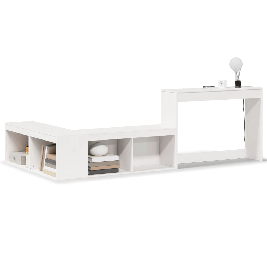 vidaXL Mueble con escritorio madera maciza pino 232x112x75 cm en color Natural/Blanco/Marrón cera | estructura resistente ideal para salón dormitorio o estudio