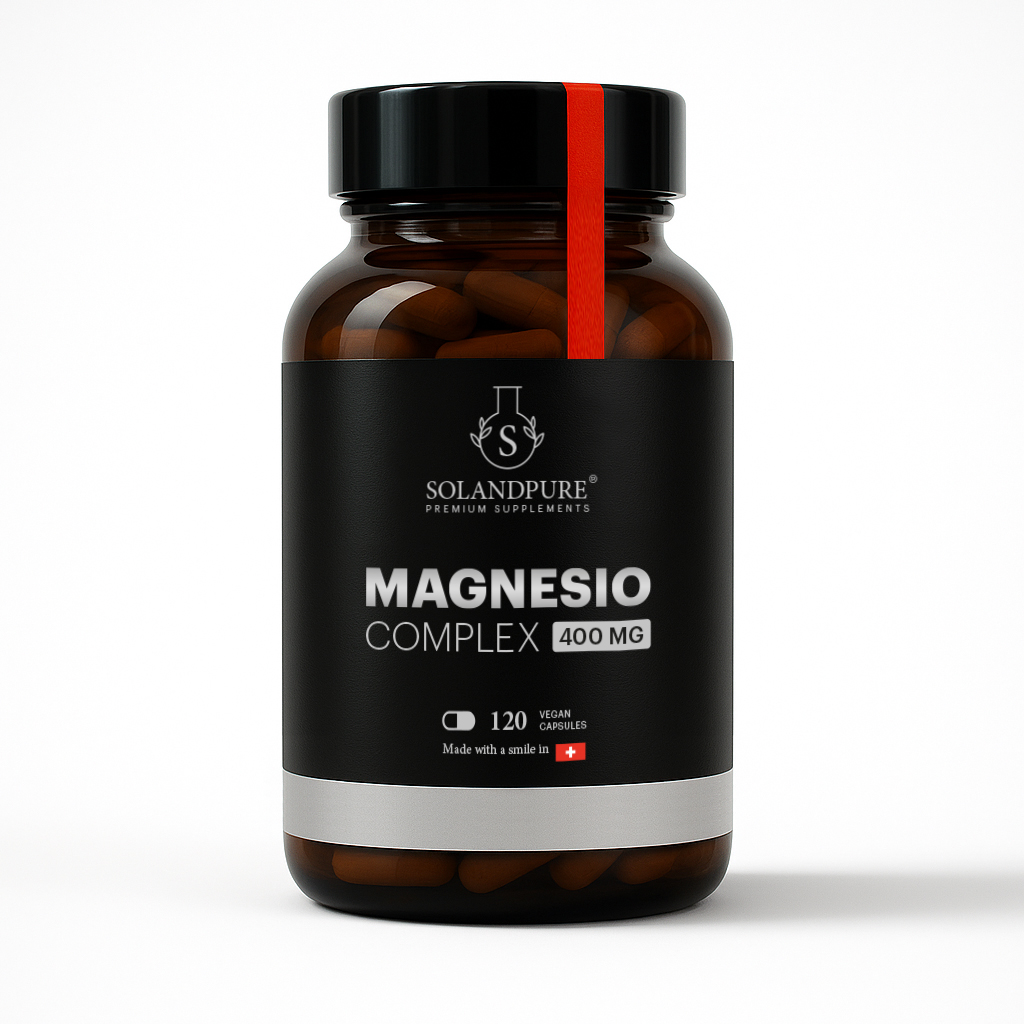 Magnesio Complex 750 mg – 120 Cápsulas Vegetarianas con 5 Formas de Magnesio (Bisglicinato, Citrato, Malato, Pidolato y Carbonato) para Energía, Sistema Nervioso y Reducción del Cansancio - Calidad Premium Solandpure®