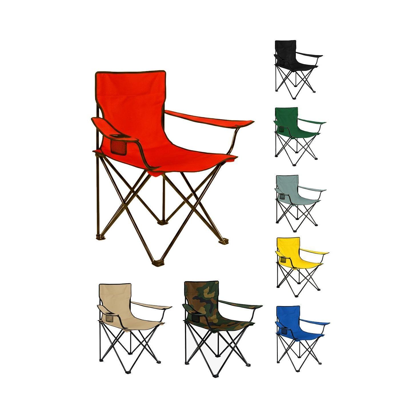 Silla de Camping plegable con Portavasos | Metal y lona | 80x80x50 cm