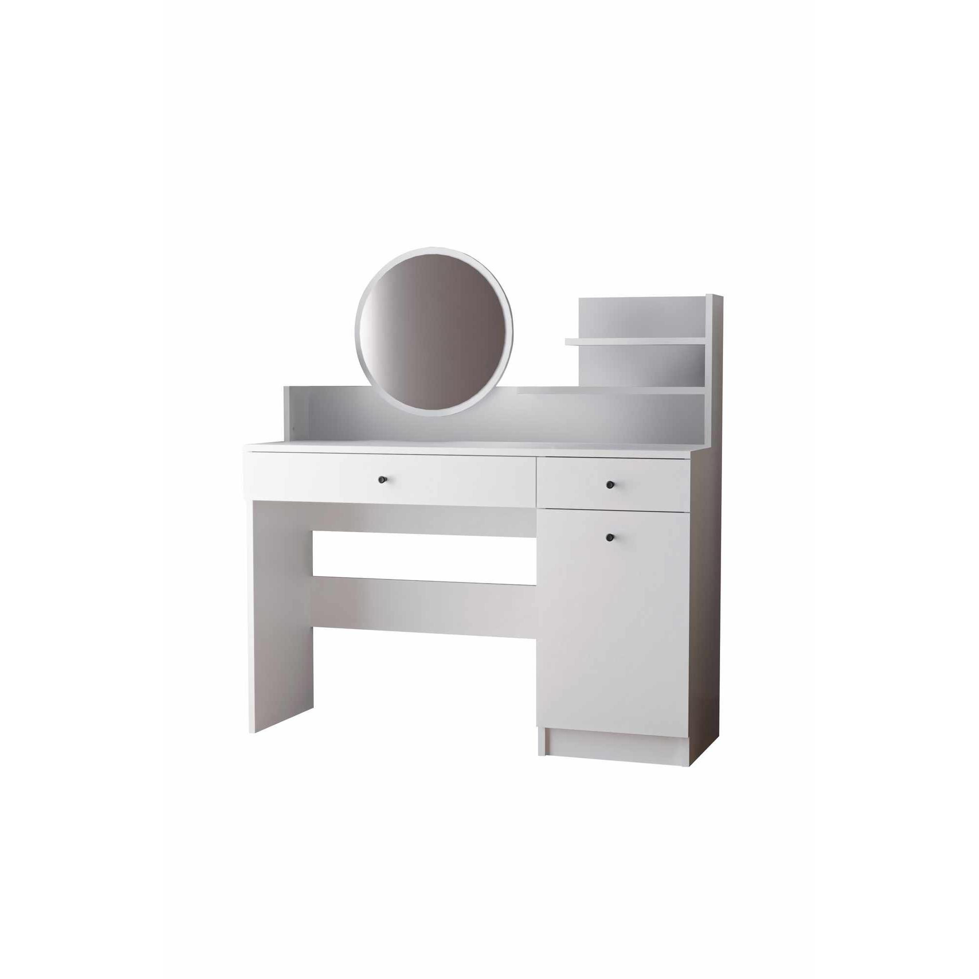 Habitat y Jardin - Tocador "Harmony Round" con espejo redondo de madera - 124 x 40 x 135 cm - Blanco