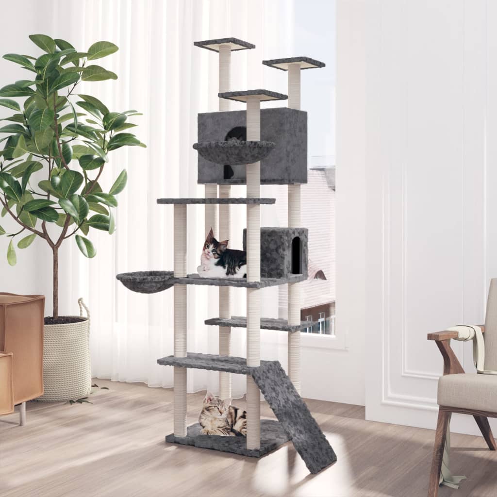 vidaXL Rascador para gatos con postes de sisal 191 cm torre para gatos Color Crema, Gris claro, Gris oscuro y mas
