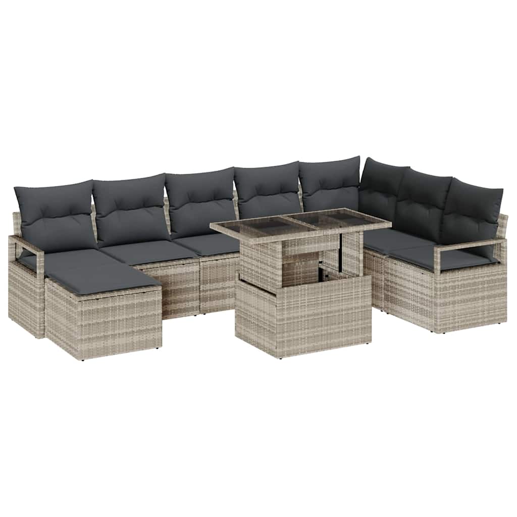 vidaXL Conjunto de sofá de jardín con cojín 9 pcs Gris claro