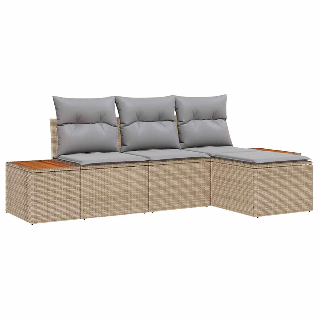 vidaXL Conjunto de sofá de jardín 4 pcs Beige ratán sintético
