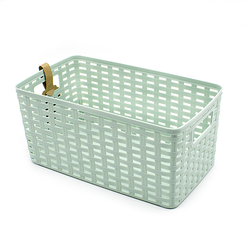 CABLEPELADO Cesta de Almacenamiento Organizador | Cesta de Almacenaje Multiuso | Caja Organizadora | Cesta de baño | 13 cm Altura x 28 cm Largo x 15 cm Ancho | Capacidad 5 litros | Rattan | Verde