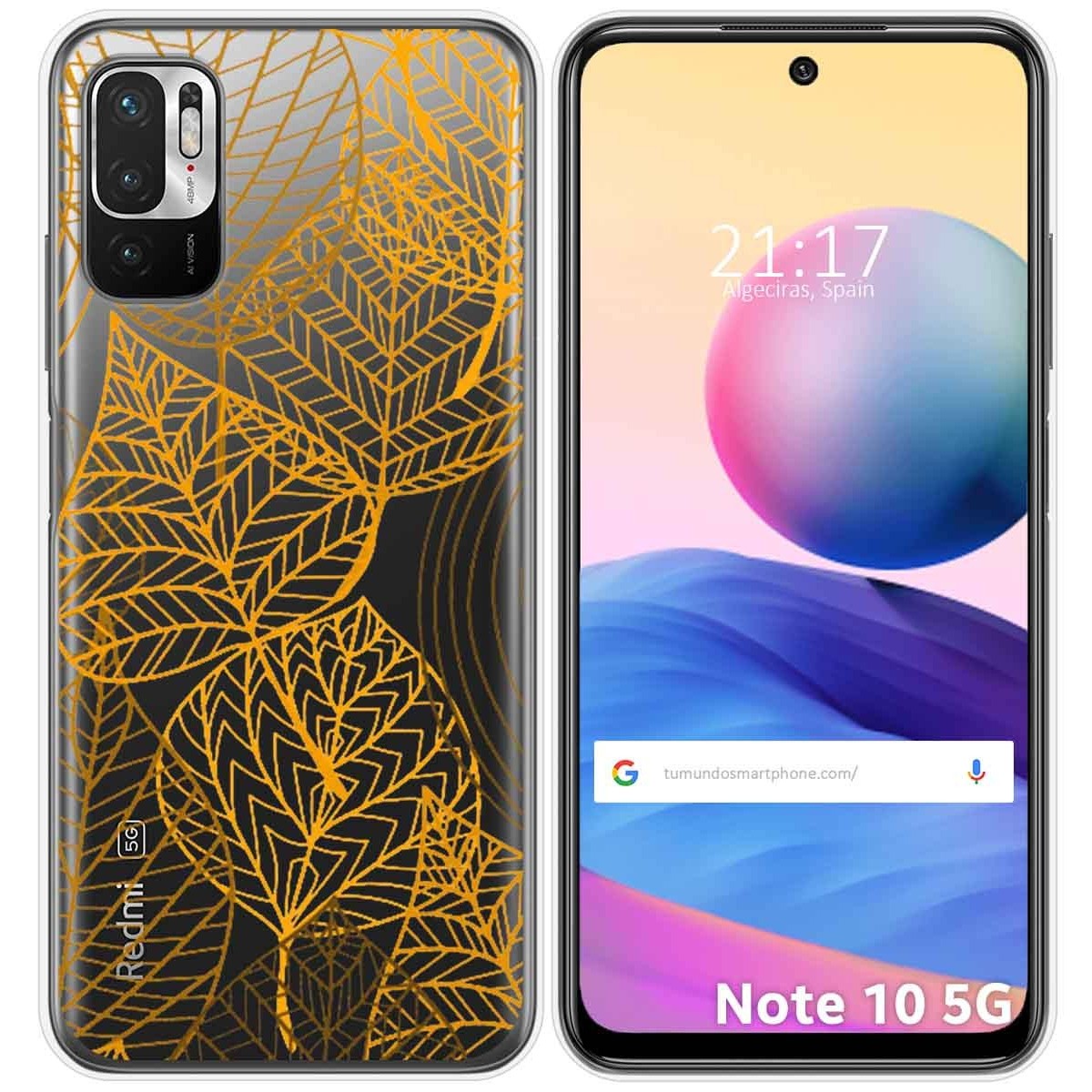 Tumundosmartphone Funda Gel Transparente para Xiaomi Redmi Note 10 5G / POCO M3 PRO 5G diseño Hojas Dibujos