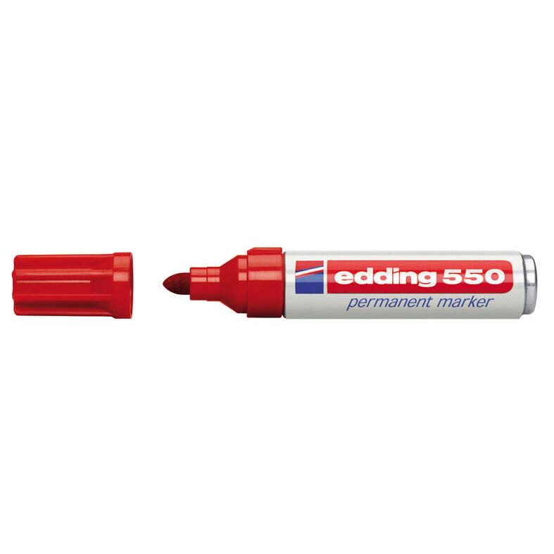 Edding 550 rotulador permanente - punta redonda - trazo entre 3 y 4 mm. - recargable - secado rapido - color rojo (10 uds)