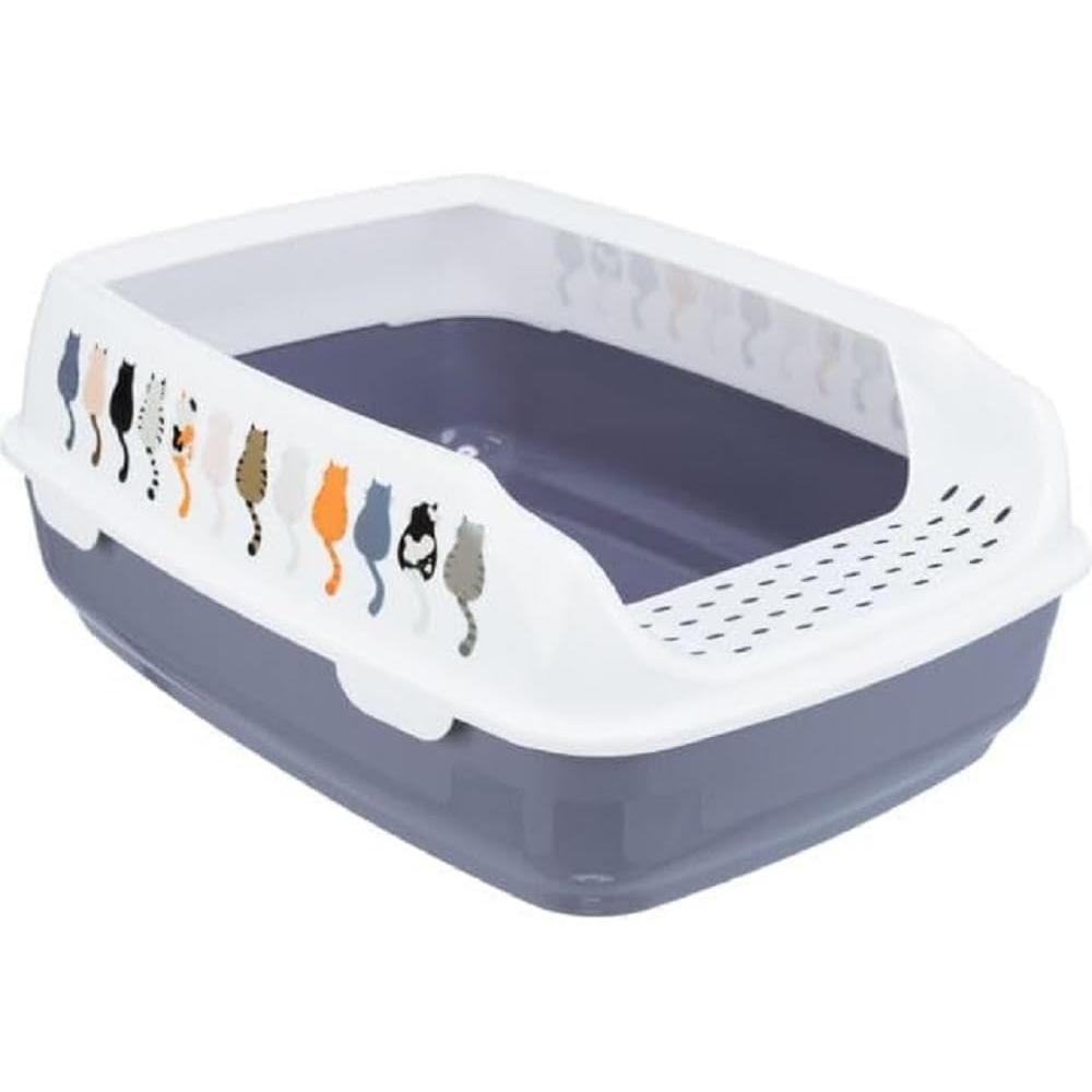 TRIXIE Delio cat litter tray, with rim, printed, 38 × 20 × 50 cm, grey/white