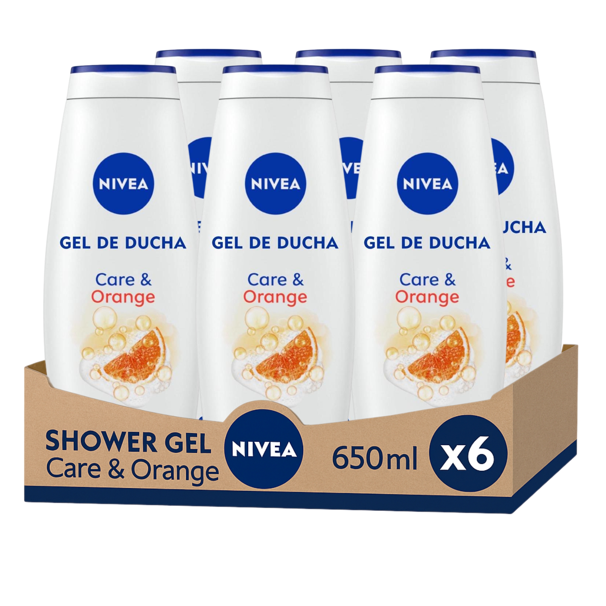 NIVEA Pack Ahorro Shower Gel Care & Orange 6 x 650ml