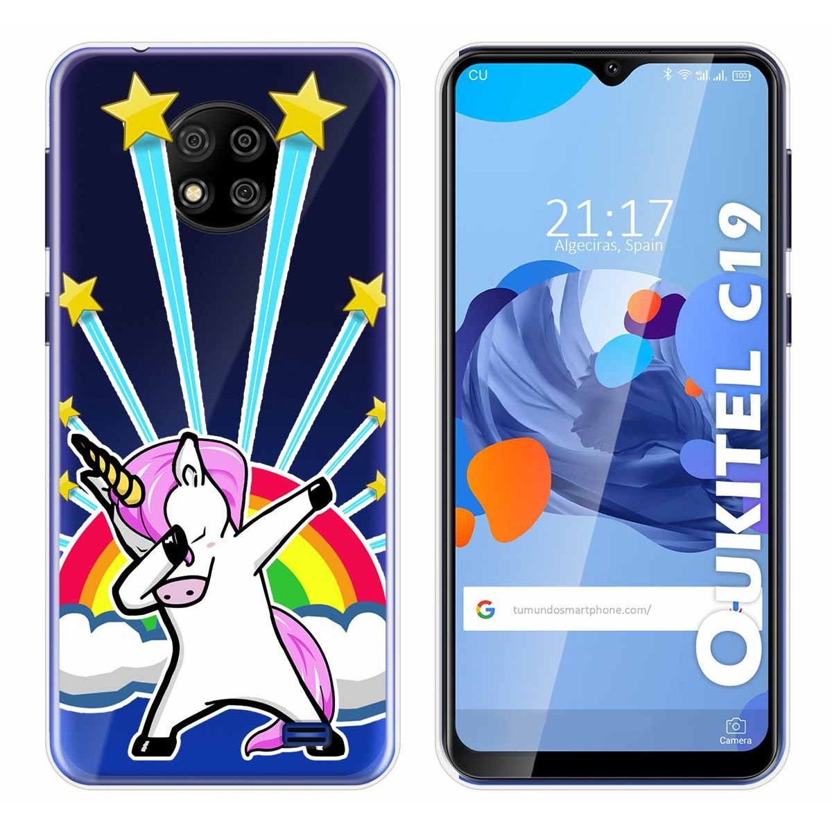 Tumundosmartphone Funda Gel Transparente para Oukitel C19 diseño Unicornio Dibujos
