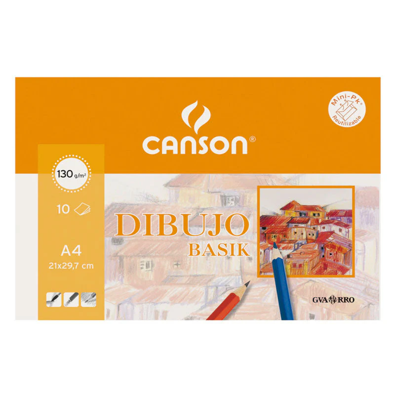 MINI-PACK DIBUJO A/4 BASIK CANSON10 HOJAS 130 GR SIN RECUADRO
