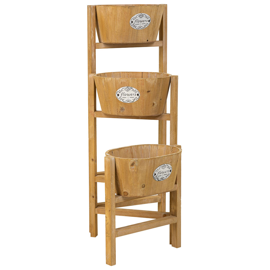 WANDERLUST DECO Soporte para Macetas con 3 Cestos de Madera Marrón - Estructura de Madera para Decoración Interior y Exterior
