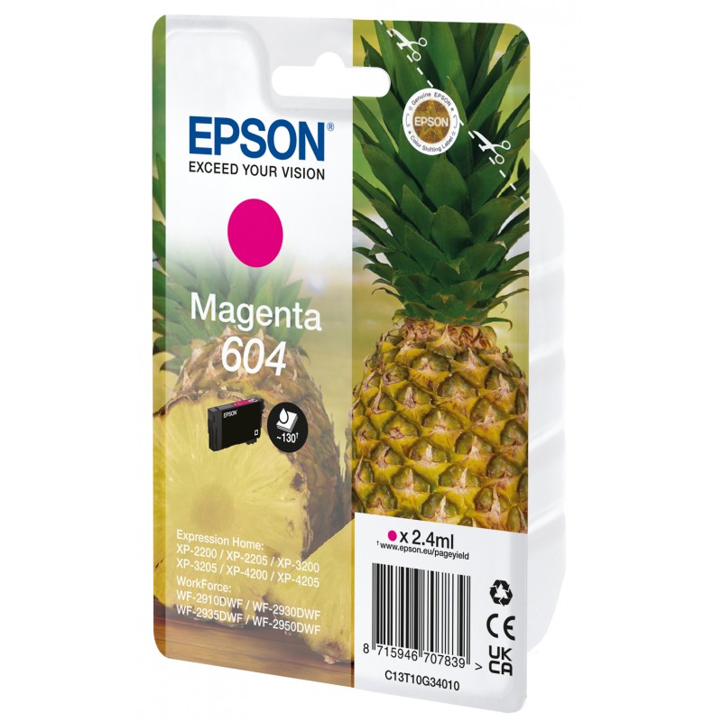 Epson - 604 cartucho de tinta 1 pieza(s) Original Rendimiento estándar Magenta C13T10G34020