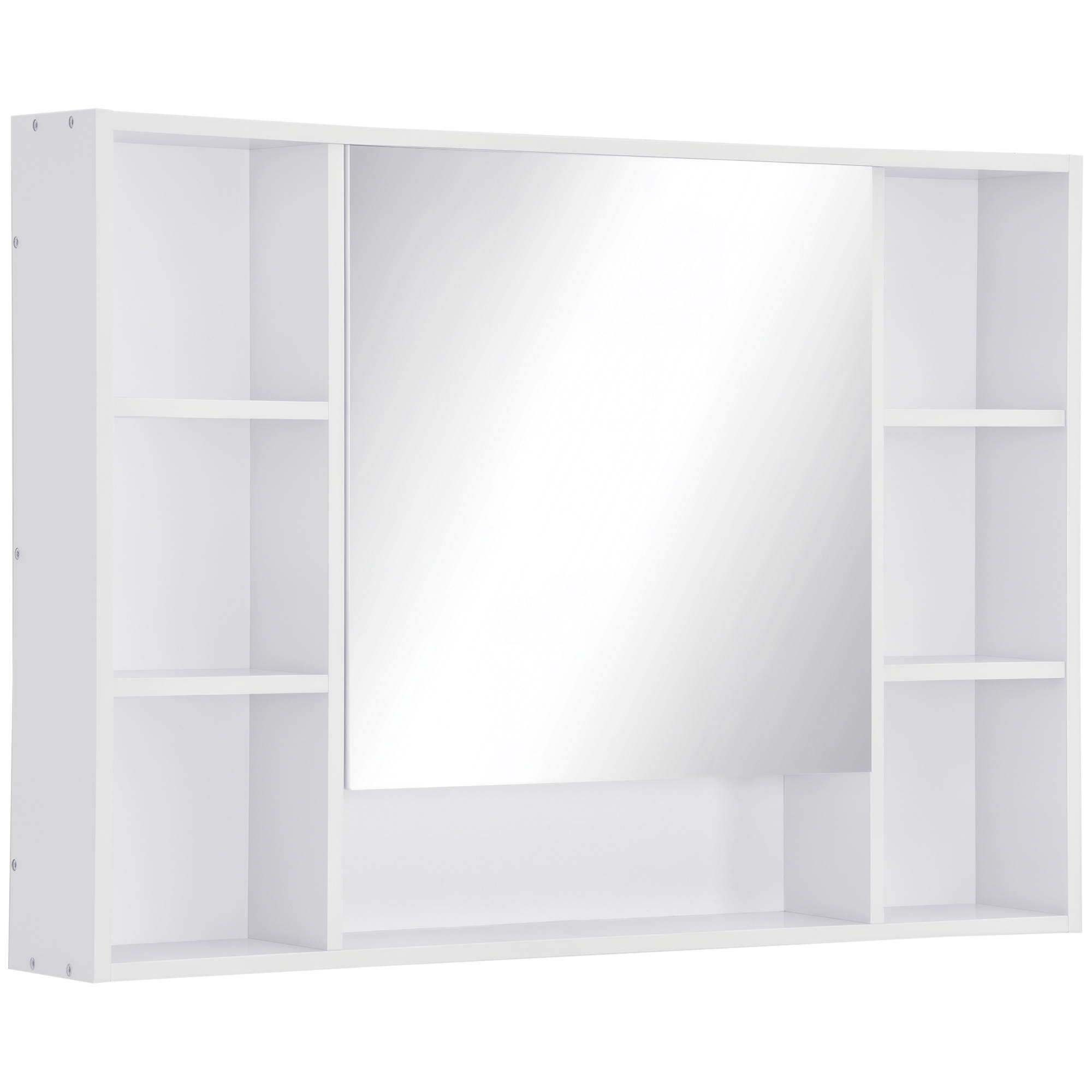 kleankin Armario de Baño con Espejo Armario de Pared Mueble de Baño Colgar con Puerta Estantes Abiertos 100x15x70 cm Blanco