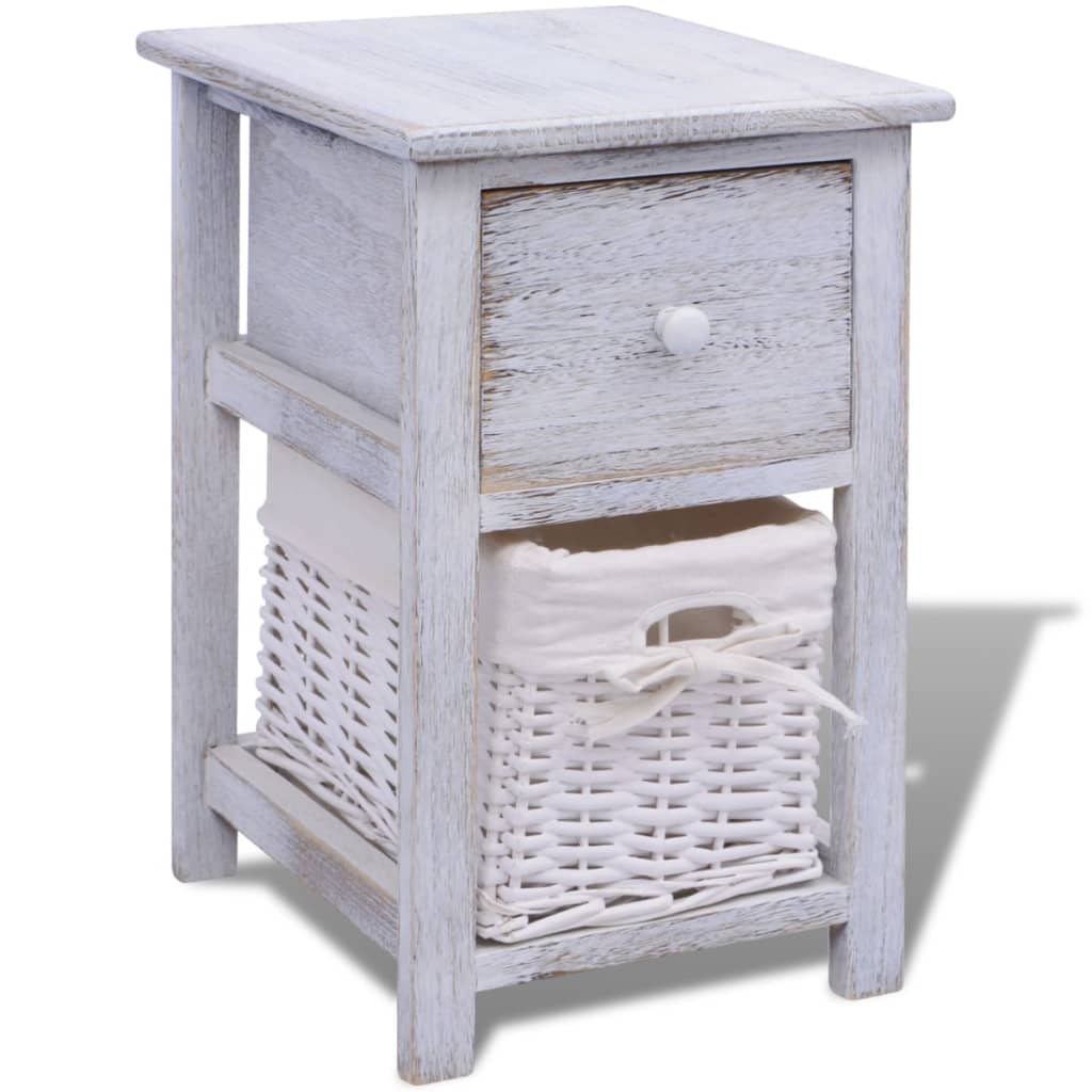 Vidaxl Mesita de Noche de Madera Blanca con Cajón y Cesta