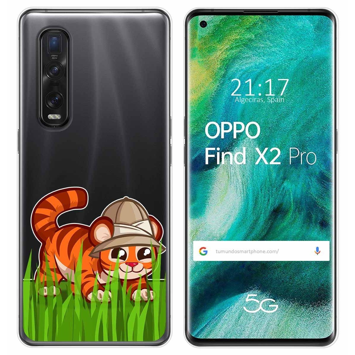 Tumundosmartphone Funda Gel Transparente para Oppo Find X2 Pro diseño Tigre Dibujos
