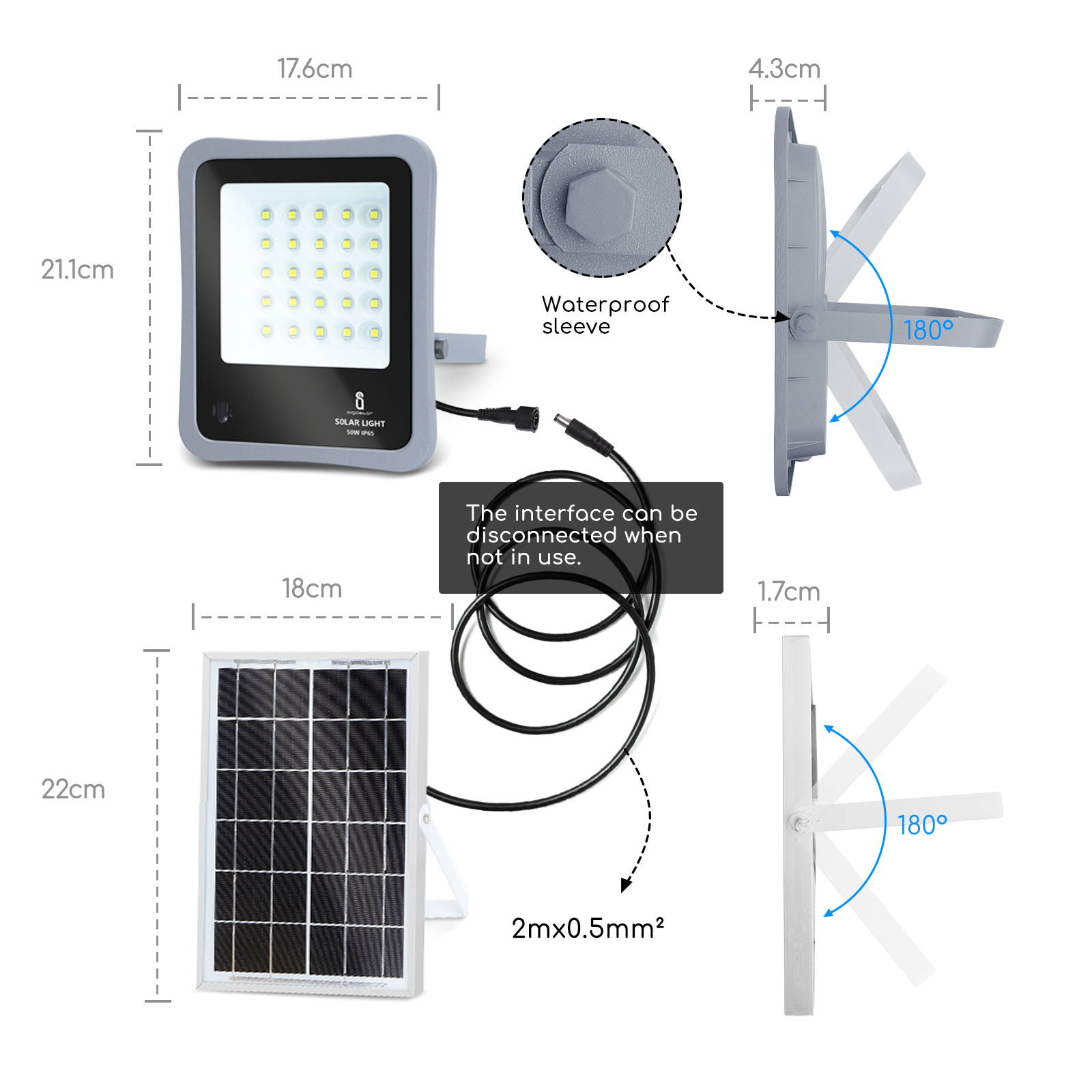 Aigostar Luz Solar Exterior con Sensor de Movimiento, 6500K, 400lm , IP65