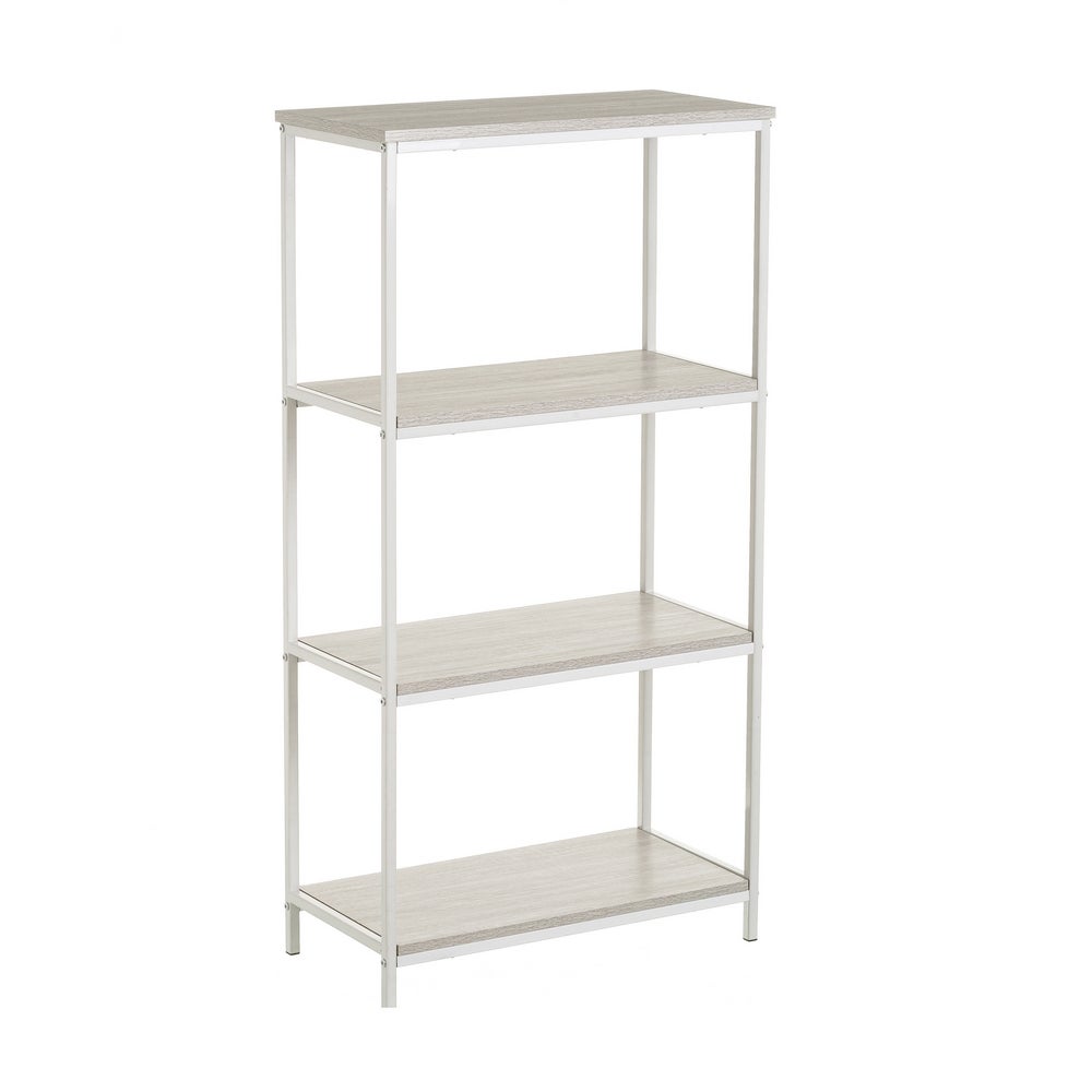 Estantería Urban de metal blanco con 4 baldas blancas de 60x30x116 cm Estructura de metal cuadrado de 20 mm y tablero laminado de 15 mm. Soporta 10kg por balda. Requiere montaje CasaSelección