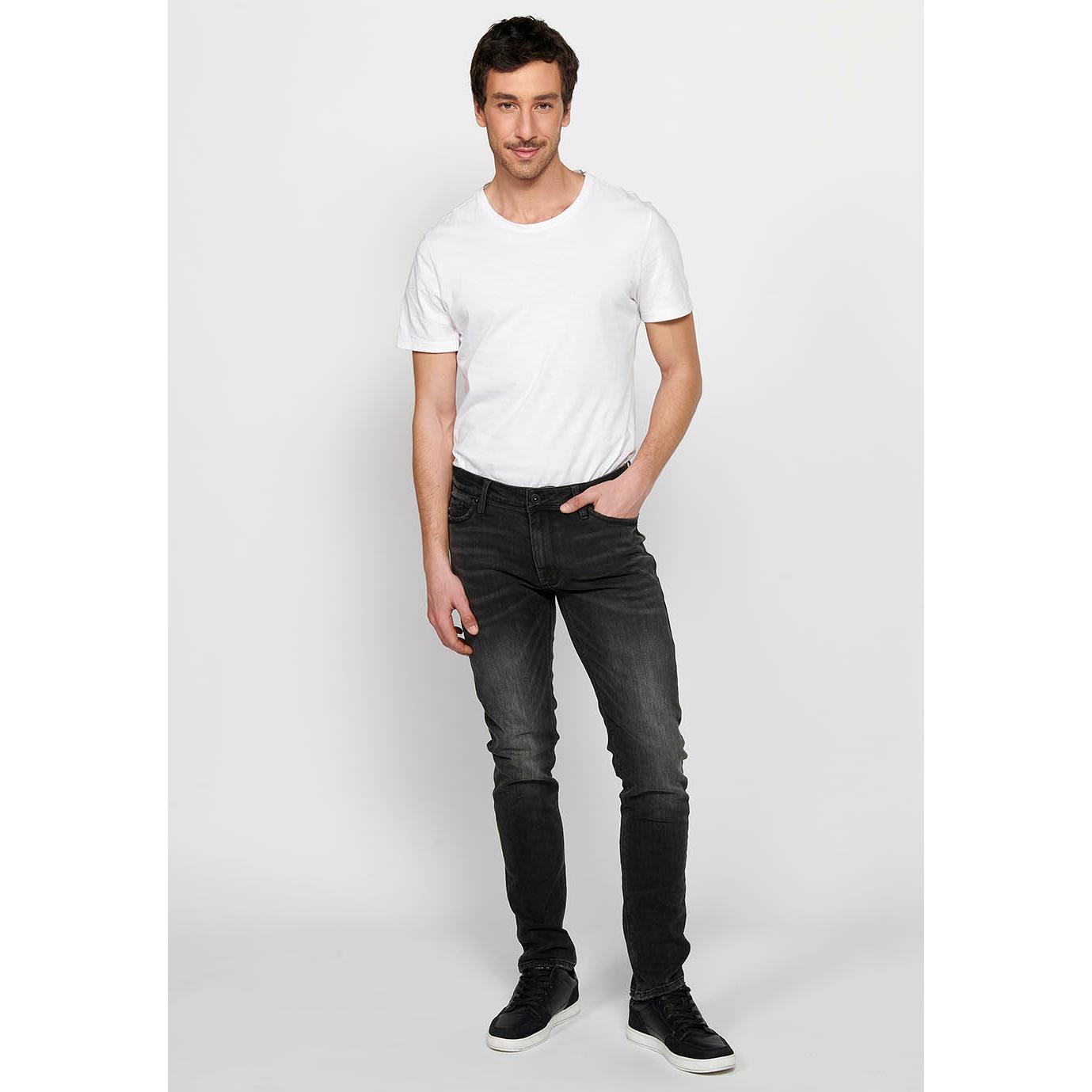 Koroshi - Koroshi Pantalón jeans largo straigth regular fit con Cierre delantero con cremallera y botón de Color Denim Negro para Hombre