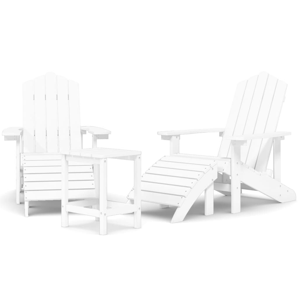 vidaXL Sillas de jardín Adirondack con reposapiés y mesa HDPE blanco