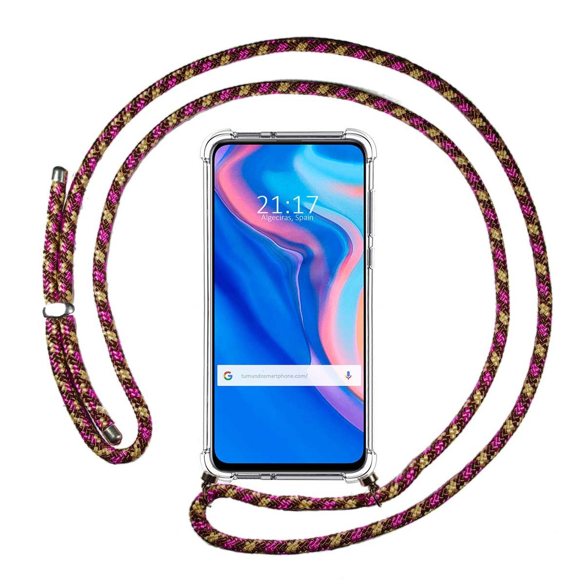 Tumundosmartphone Funda Colgante Transparente para Huawei P Smart Z con Cordon Rosa / Dorado
