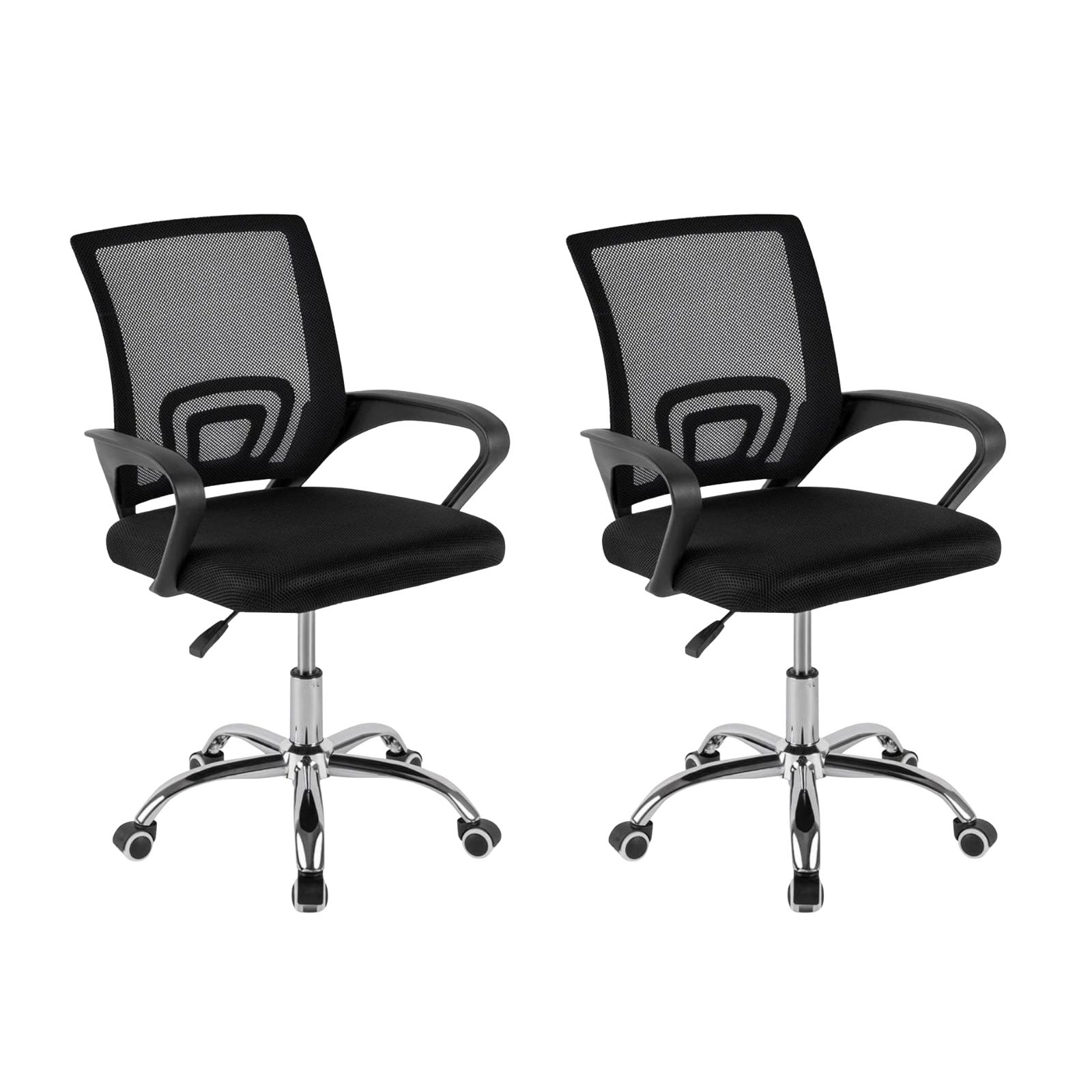 DASCK Pack 2 Sillas Oficina Ergonómica Negra - Malla Transpirable Base Giratoria Cromada 360°