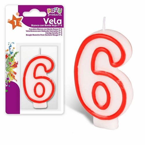 CABLEPELADO - Vela cumpleaños - celebracion - sin toxicos - sin humo - Numero de Tarta - fácil colocación - Número 6 - Rojo y Blanco