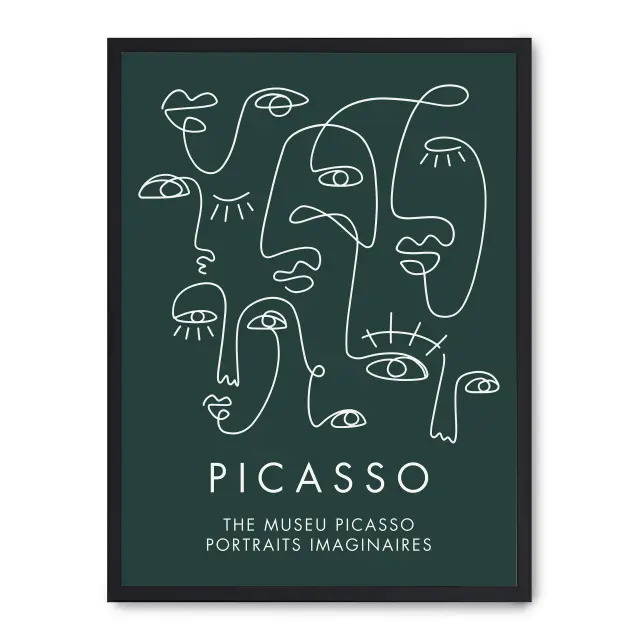 Cuadro picasso portraits iv 30x40cm, Póster impreso en papel de primera calidad de 180gr, montado sobre marco de madera MDF acabado en negro., Arte - Pintores famosos - Picasso