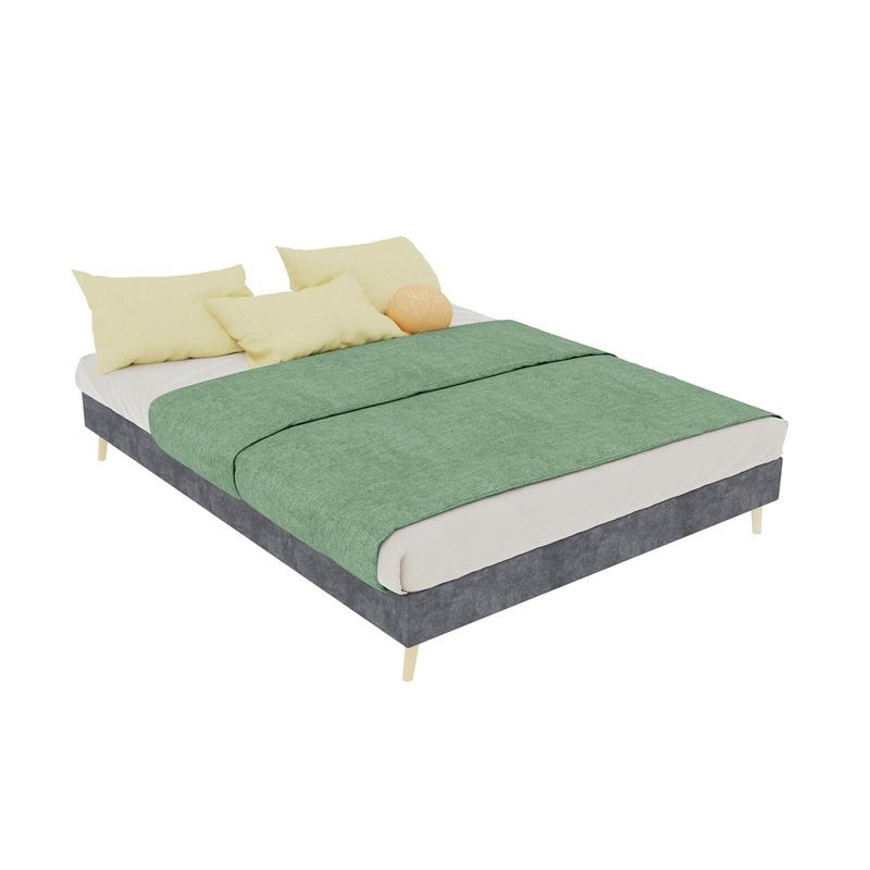 Cadre de lit minimaliste gris 140 x 200 cm en tissu velours avec base basse