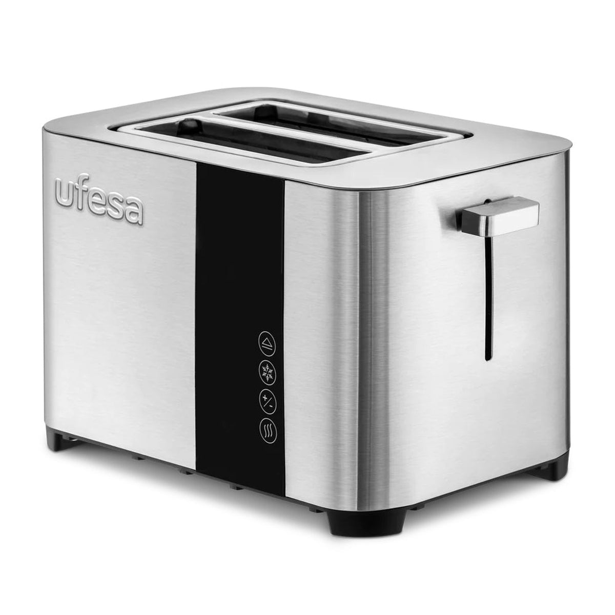 Ufesa - Tostadora digital Duo Delux con 2 ranuras, pantalla LCD y 7 niveles de tostado, acero inoxidable, funciones triple (descongelar, recalentar, cancelar) y bandeja recogemigas para cocina moderna