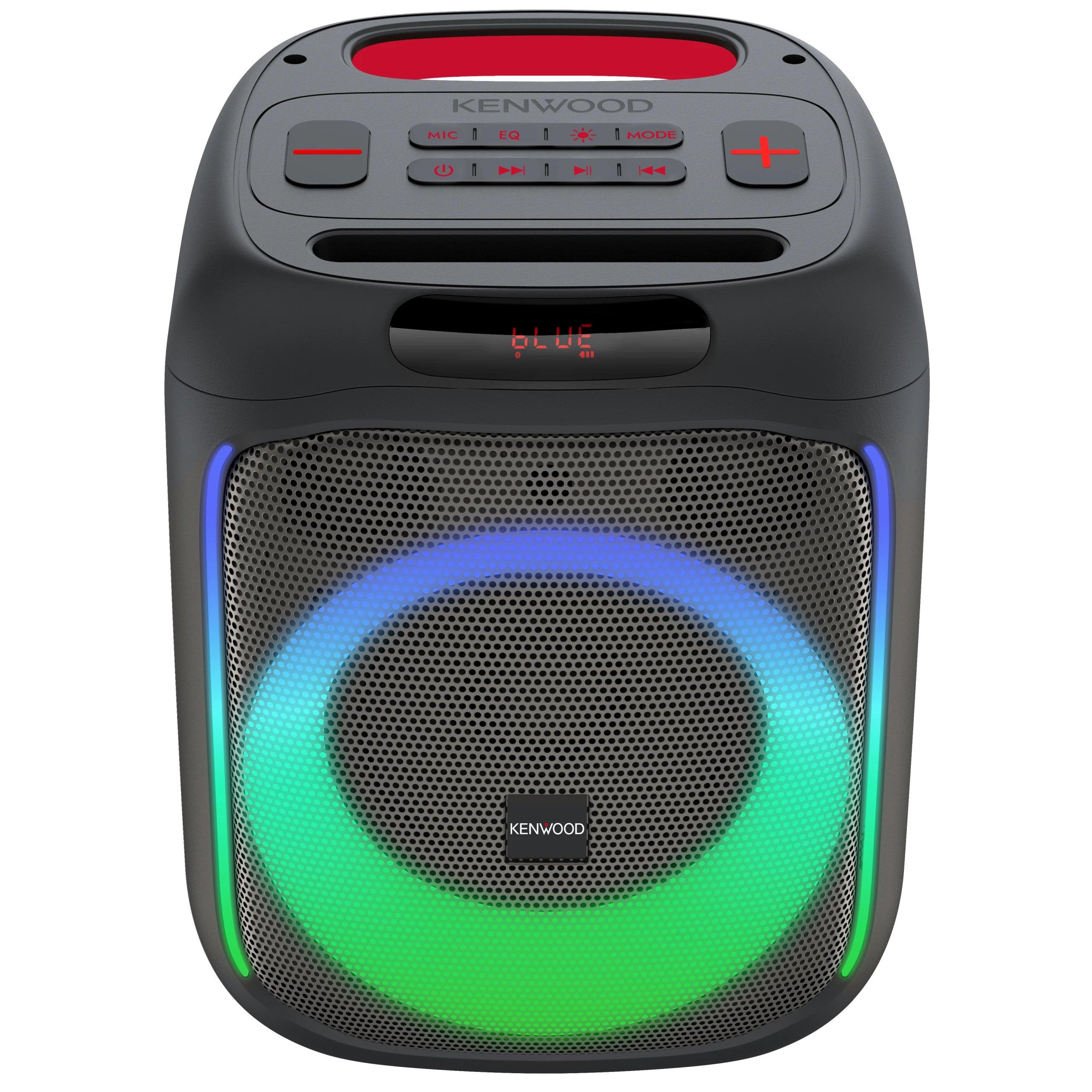 Kenwood - Altavoz para fiestas AS-P200BT de 50 W RMS con woofer de 165 mm y tweeter de cúpula doble, Bluetooth 2.48 GHz, batería de 10 h y efectos luminosos sincronizados con la música, color negro