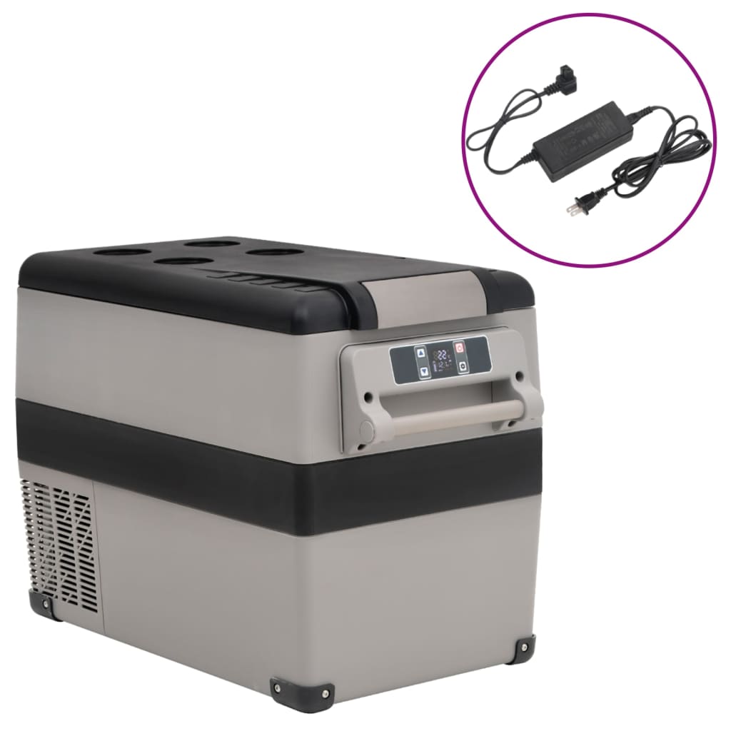 vidaXL Nevera con asa y adaptador PP y PE negro y gris nevera portátil Capacidad 35 L, 45 L