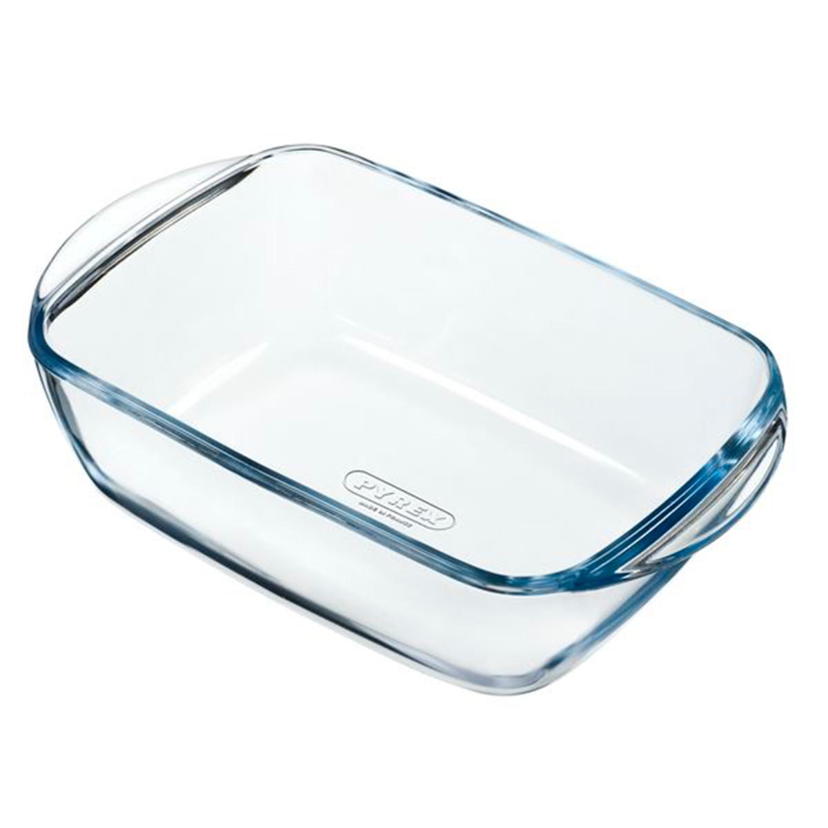 PYREX® PREPWARE Fuente Rectangular Vidrio 23x15CM -1,1L Transparente Brillo Fabricado en Francia Resistente a rayaduras