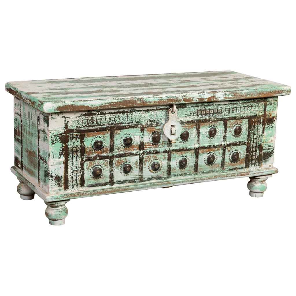 Wonderlust Deco - Baúl de madera artesanal verde 98x42x45h cm Verde 98x42x45h cm
