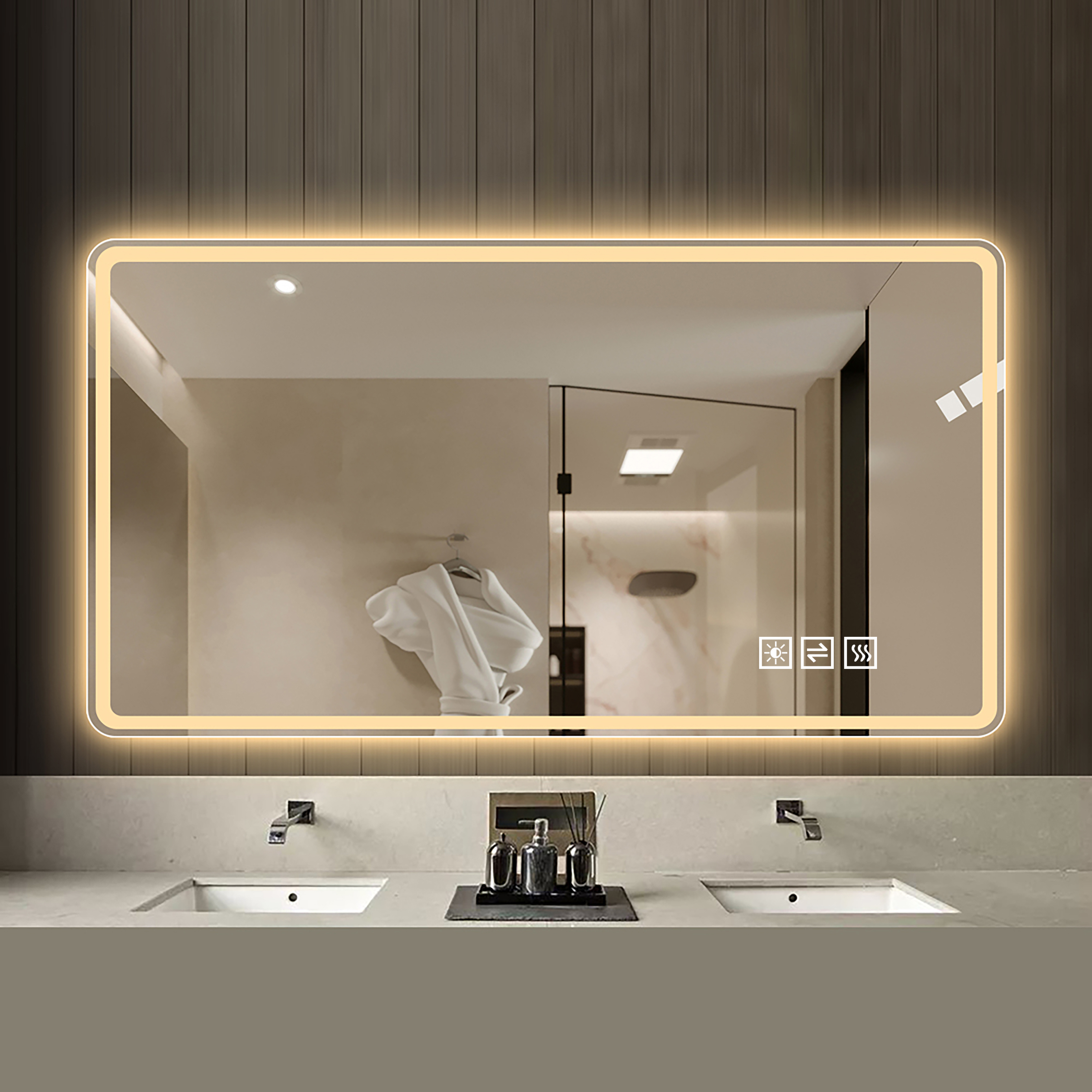 Miroir de salle de bain LED sans cadre 60 x 100 cm argenté avec anti-buée, éclairage réglable et verre sécurisé