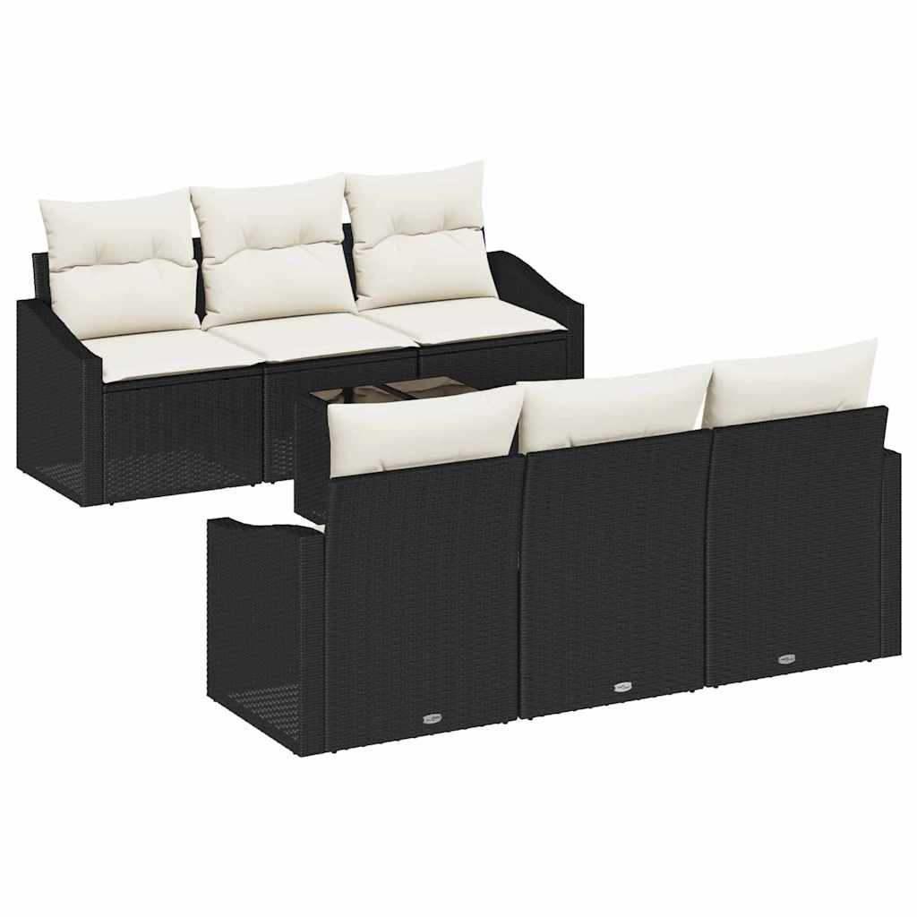 vidaXL Juego de Sofá con cojín 7 pcs Negro y crema ratán sintético