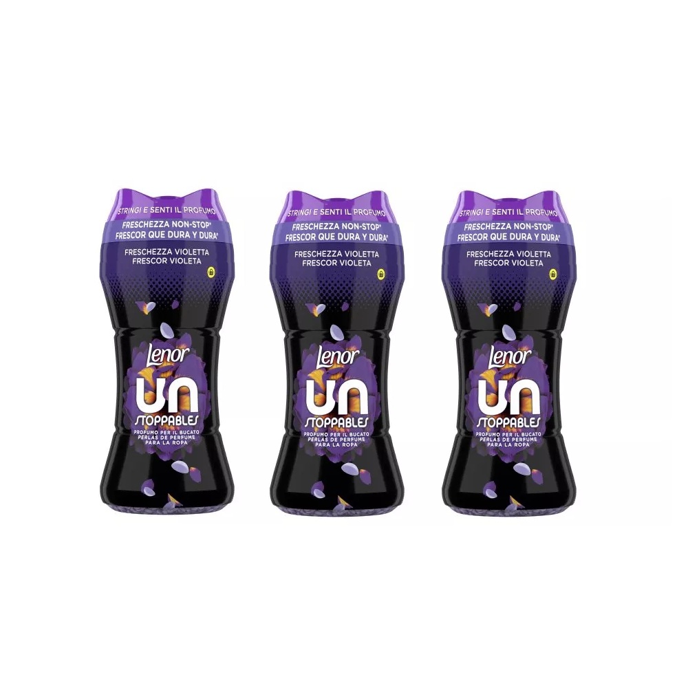 LENOR Unstoppables Violeta Fresca Perlas Impulsoras De Fragancia Pack 3 x 195g, Perlas de Perfume para la Ropa con Aroma Floral, Impulso de frescura en Cada Lavado