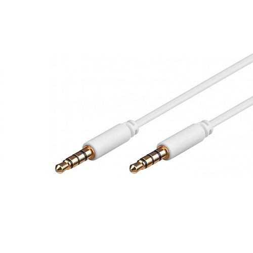 CABLEPELADO Cable alargador Jack 3.5 mm TRRS 4 Pines | Macho a Macho | Compatible con Auxiliar para Radio de Coche, Cascos, PS5, Xbox, Reproductor DVD, Altavoz,PC,TV | Blanco | 1 Metro