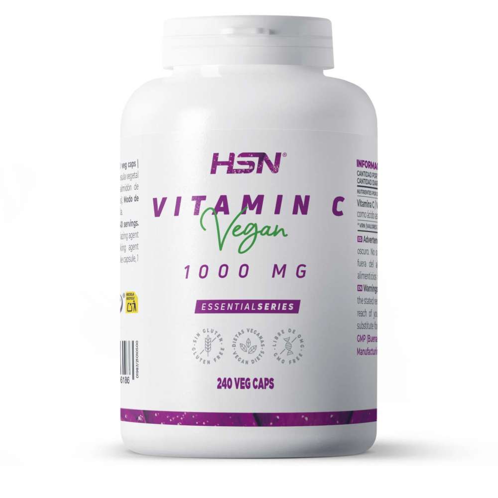 HSN - Vitamina C 1000 mg de HSN | 240 Cápsulas Vegetales 1 gramo por Toma de Pura Vitamina C como Ácido Ascórbico | Suministro para 8 Meses | No-GMO, Vegano, Sin Gluten